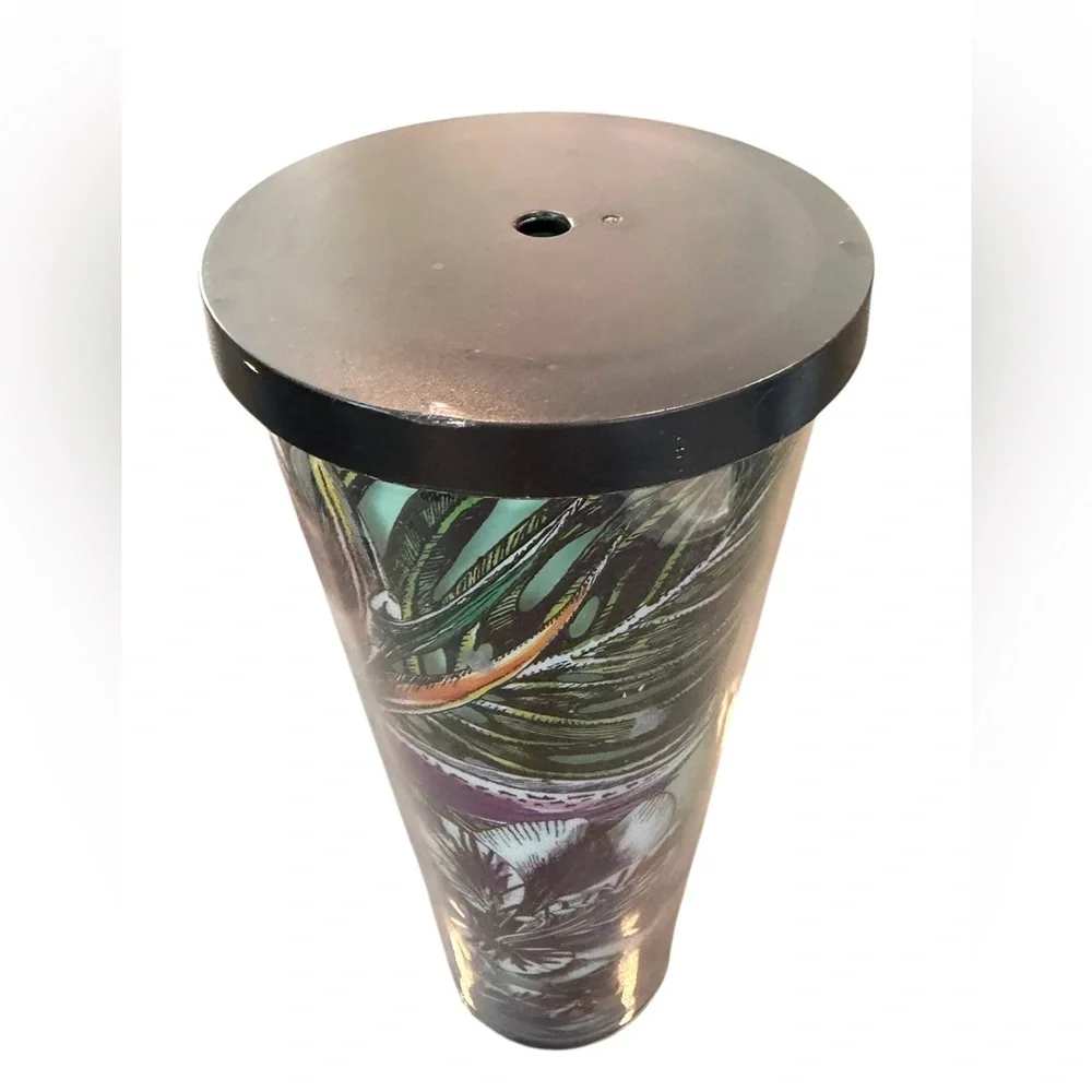 STARBUCKS Tropical Floral HAWAII TEAL TUMBLER 24oz Flowers Bird Paradise